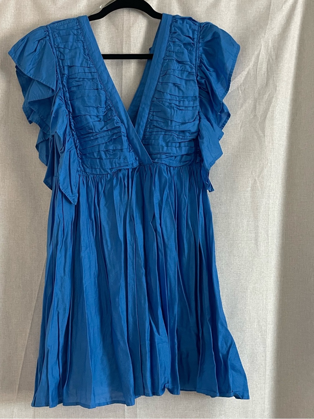 entro Blue Ruffled V-Neck Mini Dress